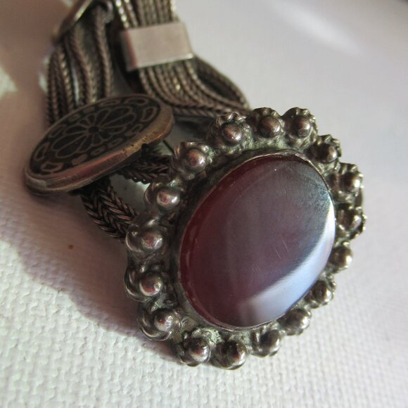 Deep Red Carnelian, 900 Silver 4 - Strand Chain Bracelet, Antique/Vintage - Picture 8 of 15